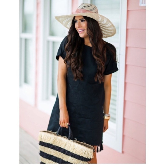 Madewell Linen Blend Embroidered Tassel Shift Dress - Size M Black - Picture 5 of 11